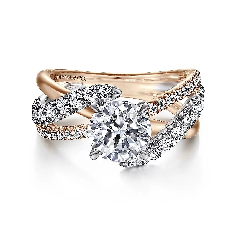 14K White-Rose Gold Round Free Form Diamond Engagement Ring