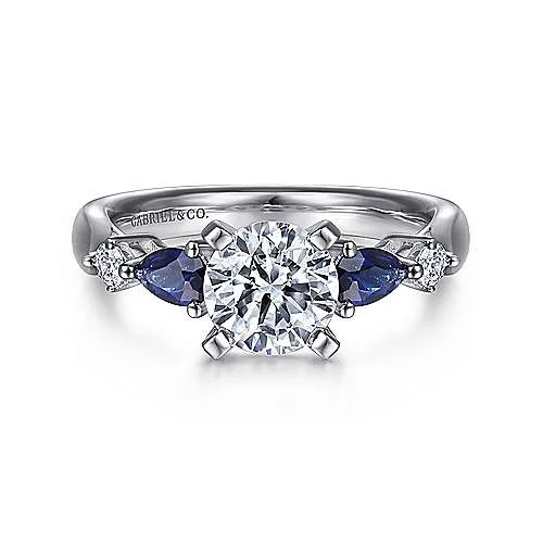 14K White Gold Round Five Stone Sapphire and Diamond Engagement Ring