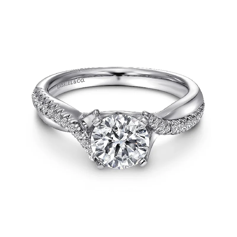 14K White Gold Round Twisted Diamond Engagement Ring