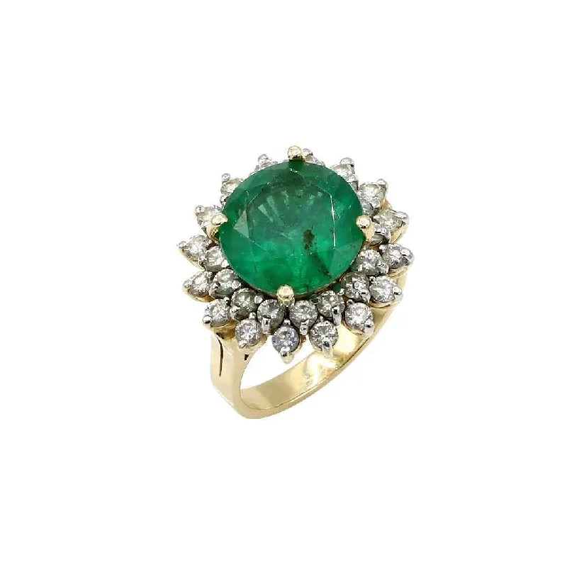 EMERALD AND DIAMOND HALO RING