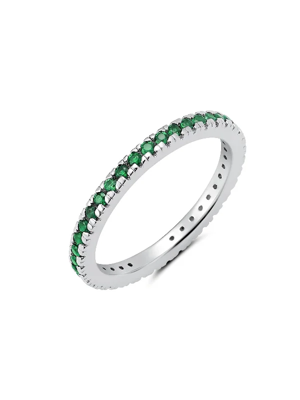 Emerald Hand Set Step Cut Eternity Band Engagment Ring Finished In Pure Platinum