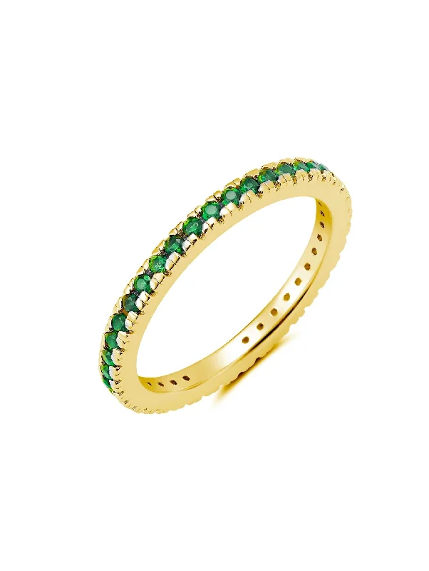 Emerald Hand Set Step Cut Eternity Band Engagment Ring Finished In 18kt Yellow Gold