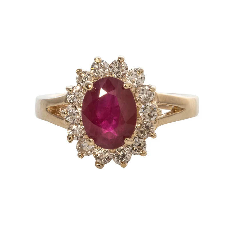 Estate Oval Ruby & Diamond 14K Yellow Gold Ring