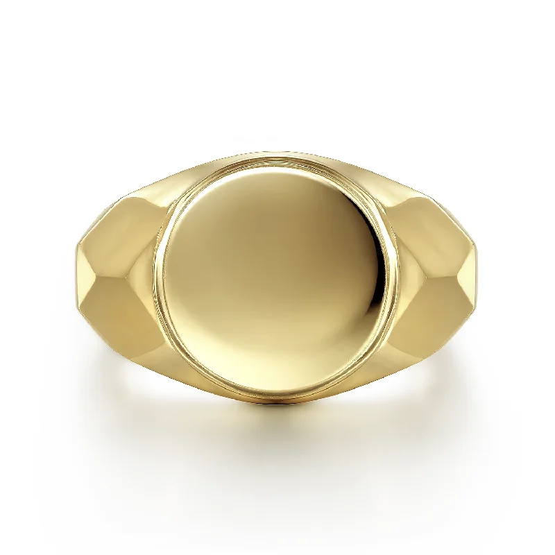 Wide 14K Yellow Gold Round Signet Ring