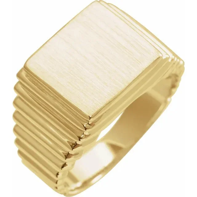 14K Yellow 14x13 mm Rectangle Signet Ring