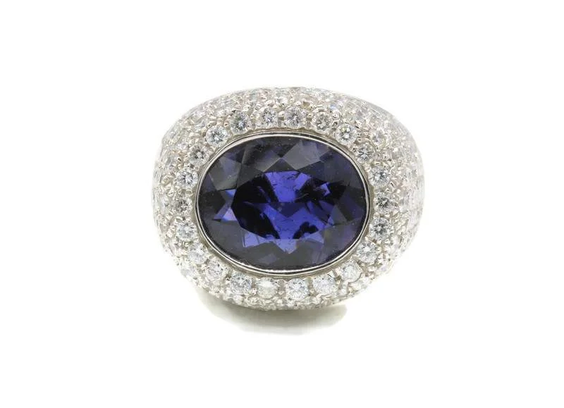 GORGEOUS IOLITE AND PAVE DIAMOND RING