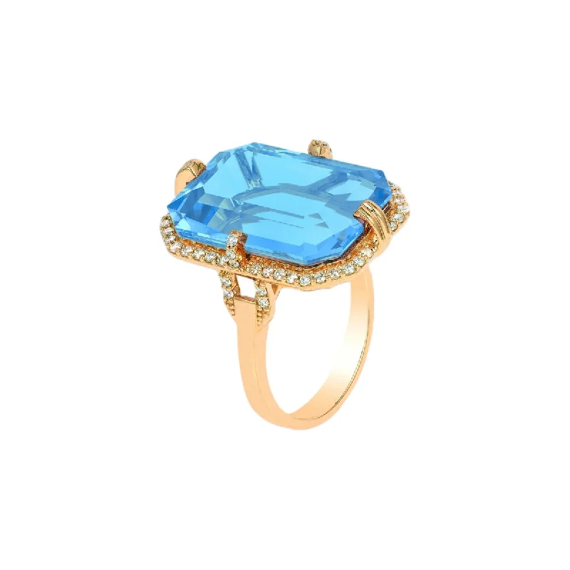 Goshwara Gossip Blue Topaz Emerald Cut Diamond Ring