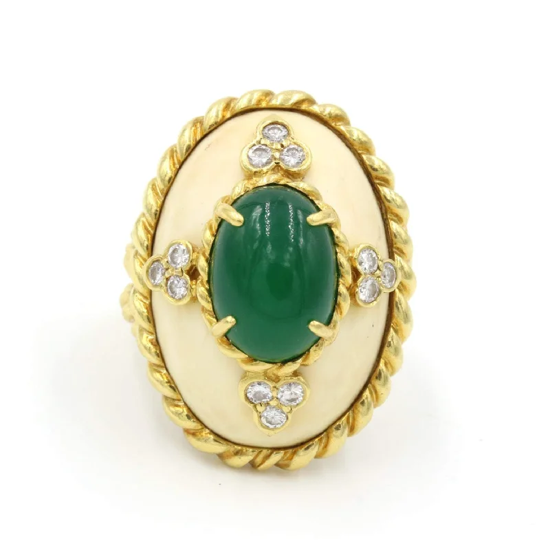 GREEN CABOCHON AND DIAMOND DOME BONE RING