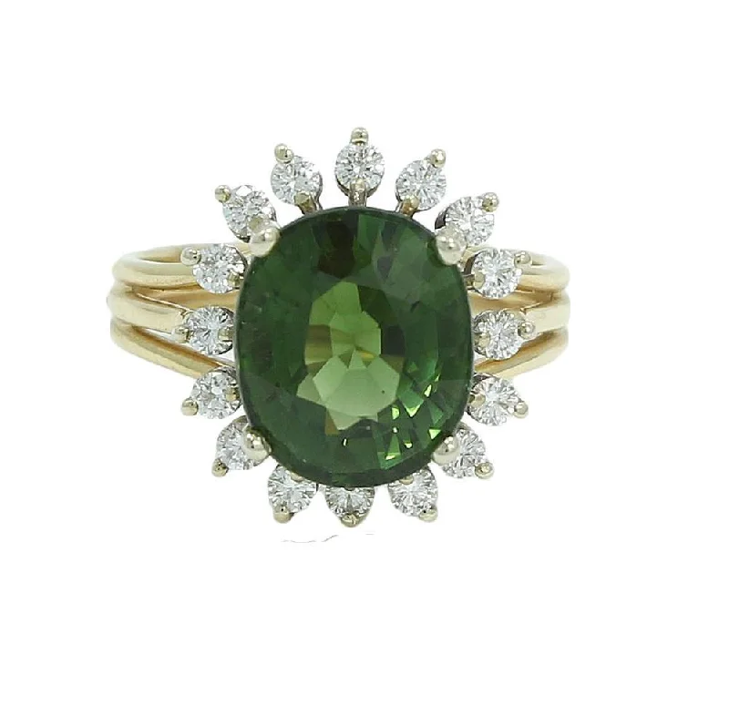 GREEN TOURMALINE AND DIAMOND RING