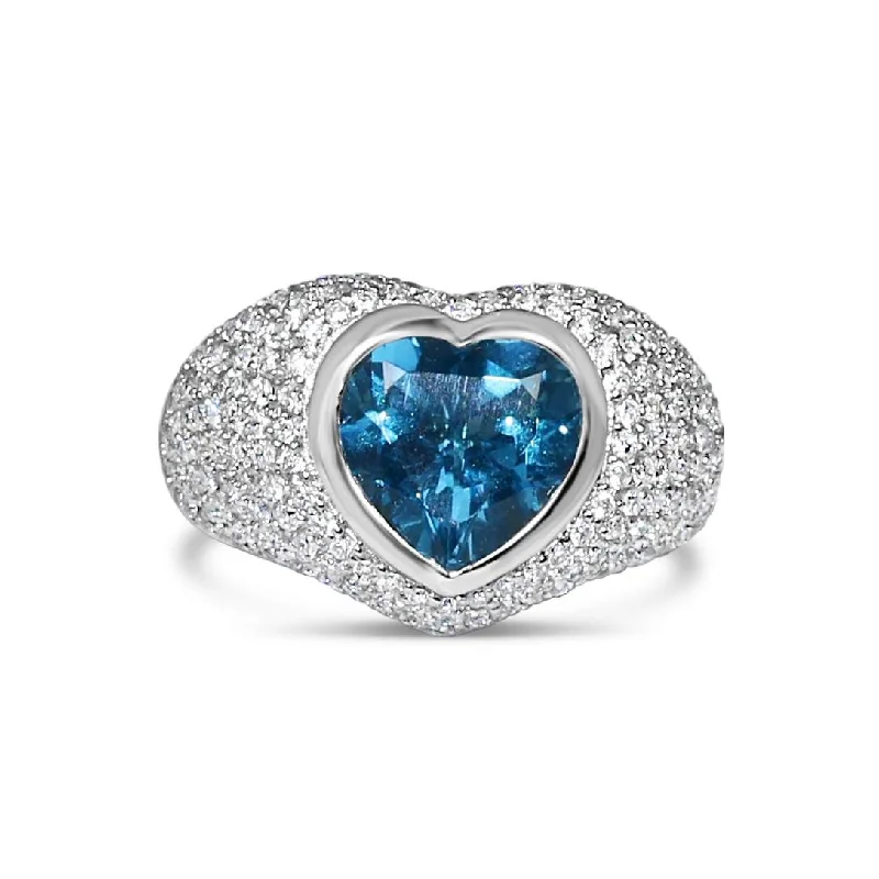 HEART BLUE TOPAZ PAVE DIAMOND RING