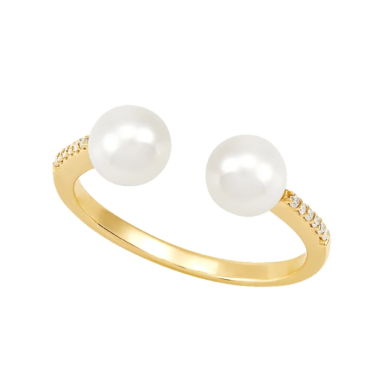 14K Yellow Gold Pearl and Diamond Ring