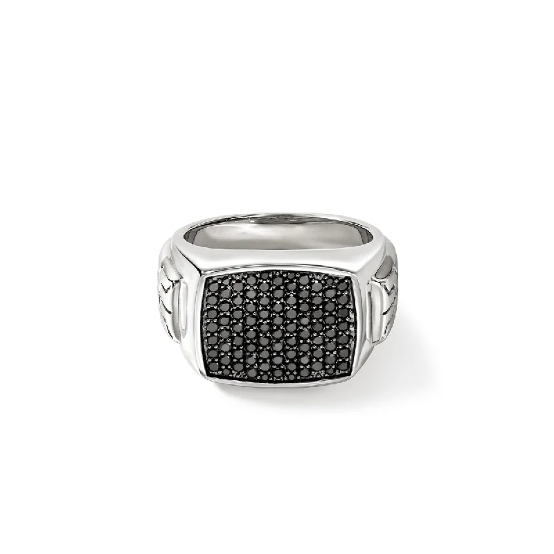 John Hardy Carved Chain Signet Pavé Ring