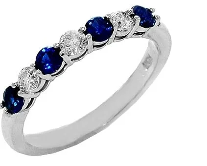 14K White Gold 7 Stone Sapphire and Diamond Band