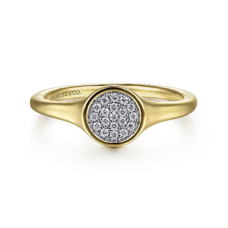 14K Yellow Gold Diamond Pave Mini Signet Ring