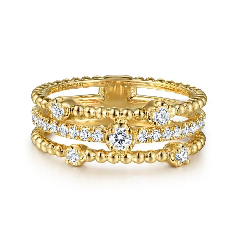 14K Yellow Gold Diamond Stackable Bujukan Ladies Ring