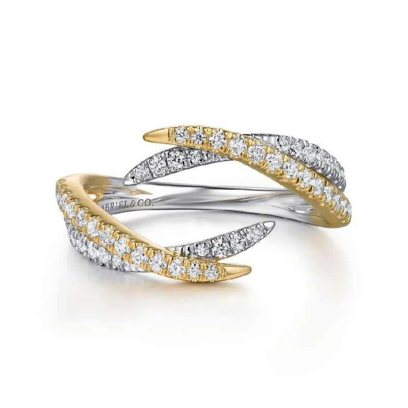 14K White and Yellow Gold Diamond Bypass Ladies Ring