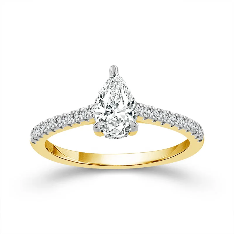 14K Yellow Gold 1ctw Pear Diamond Engagement Ring