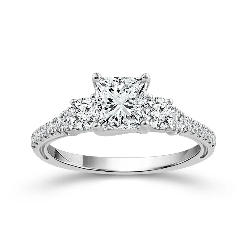 14K White Gold Princess Three Stone Engagement Ring