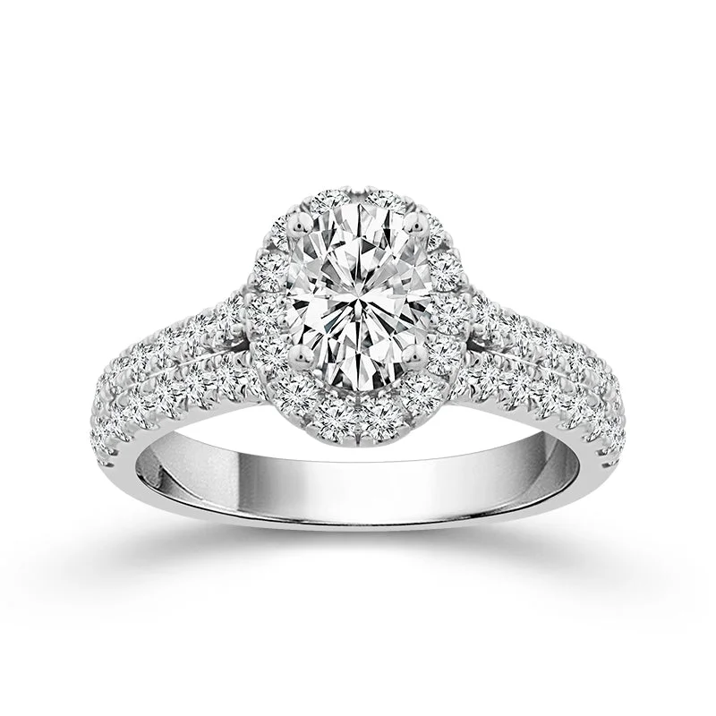 14K White Gold Round Diamond Halo Engagement Ring