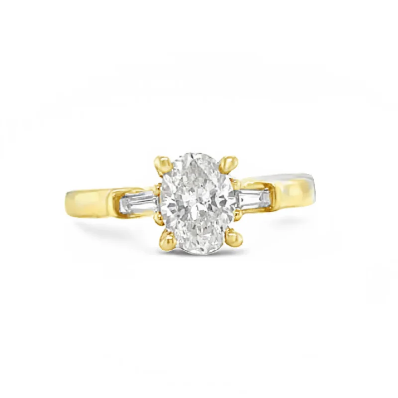 14K Yellow Gold Oval and Baguette Engagement Ring