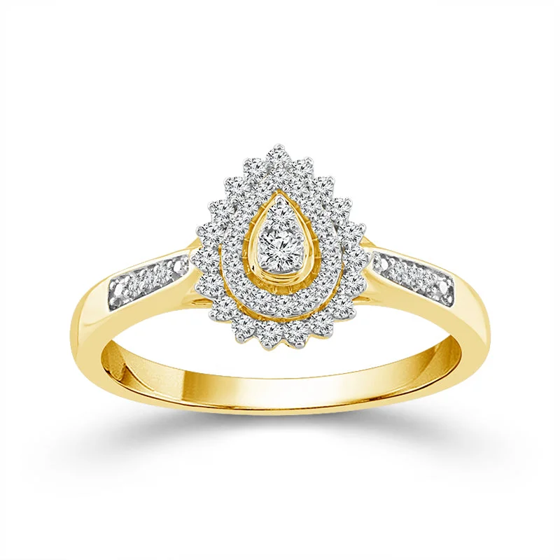 10K Yellow Gold Diamond Teardrop Cluster Ring