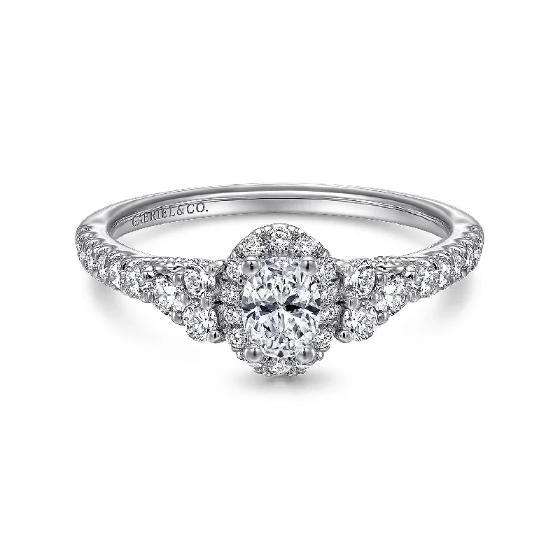 14K White Gold Oval Halo Complete Diamond Engagement Ring