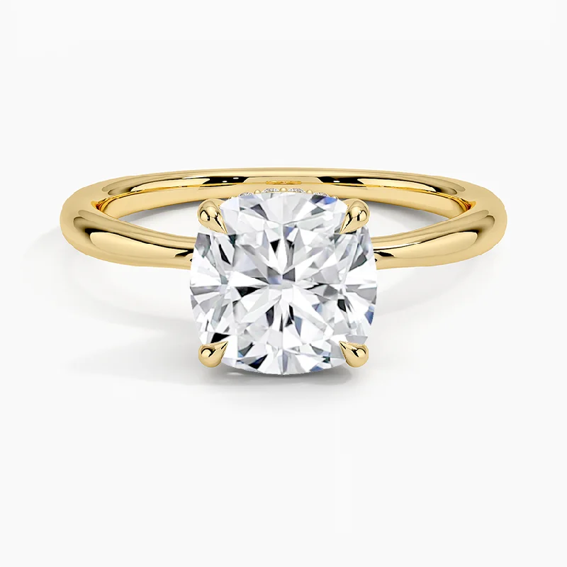 14K Yellow Gold Natural 2.02ct Cushion Cut Diamond Solitaire Engagement Ring