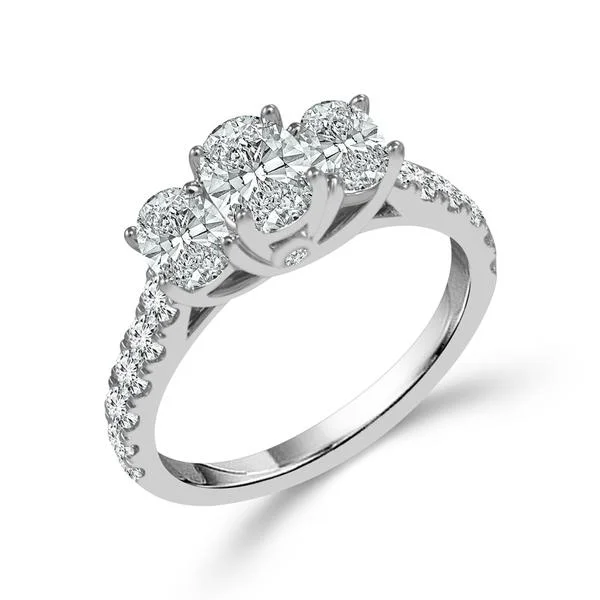 14K White Gold Oval Three Stone Engagement Ring