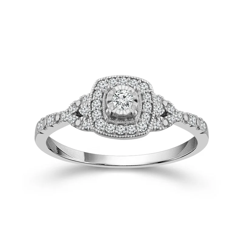 10K White Gold Halo Diamond Engagement Ring