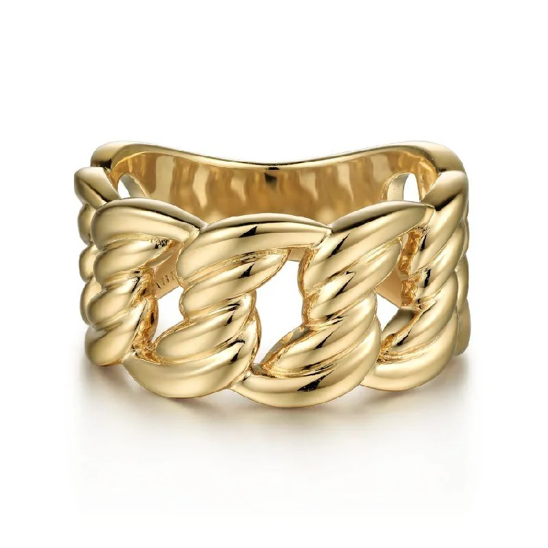 14K Yellow Gold Large Link Wide Band Ring