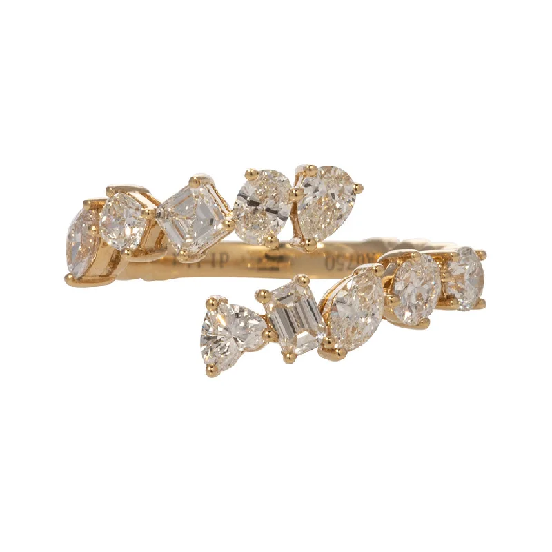 Mixed Shape Diamond Bypass 18K Yellow Gold Ring