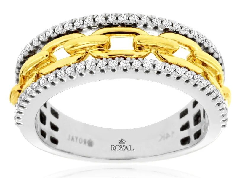 14K Two Tone Chain and Diamond Ring