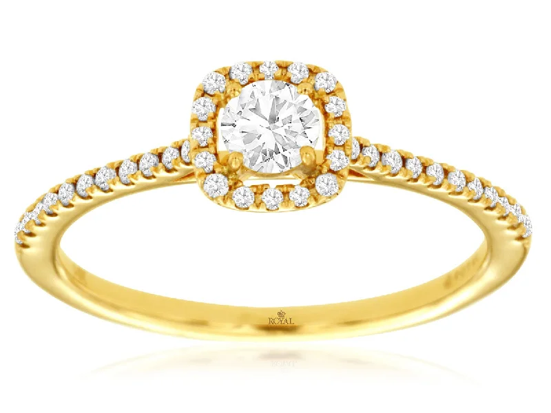 14K Yellow Gold Round Diamond Engagement Ring