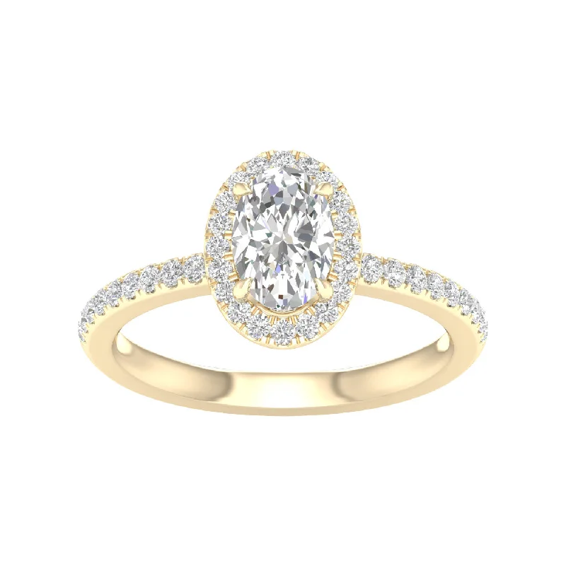 14K Yellow Gold Lab Grown Oval Halo Diamond Engagement Ring