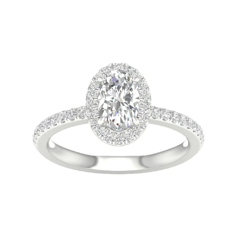 14K White Gold Lab Grown Oval Diamond Halo Engagement Ring