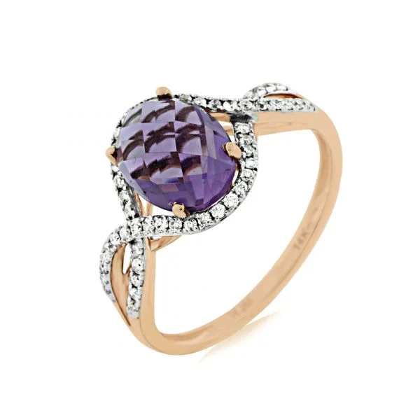 14K Rose Gold Amethyst and Diamond Ring