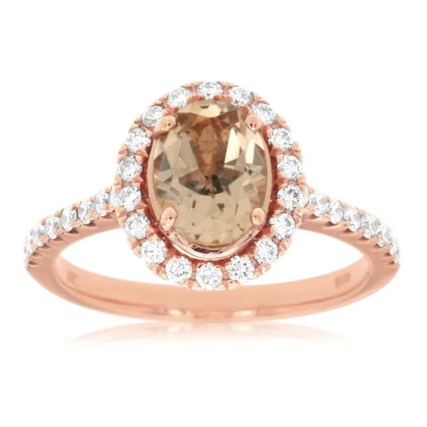 14KT PG .50CTW(O)MORGANITE/DIAMOND RING(1.00CT RD. MORG)