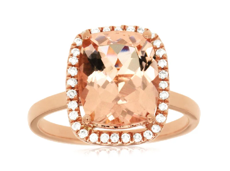 14K Rose Gold Morganite and Diamond Ring