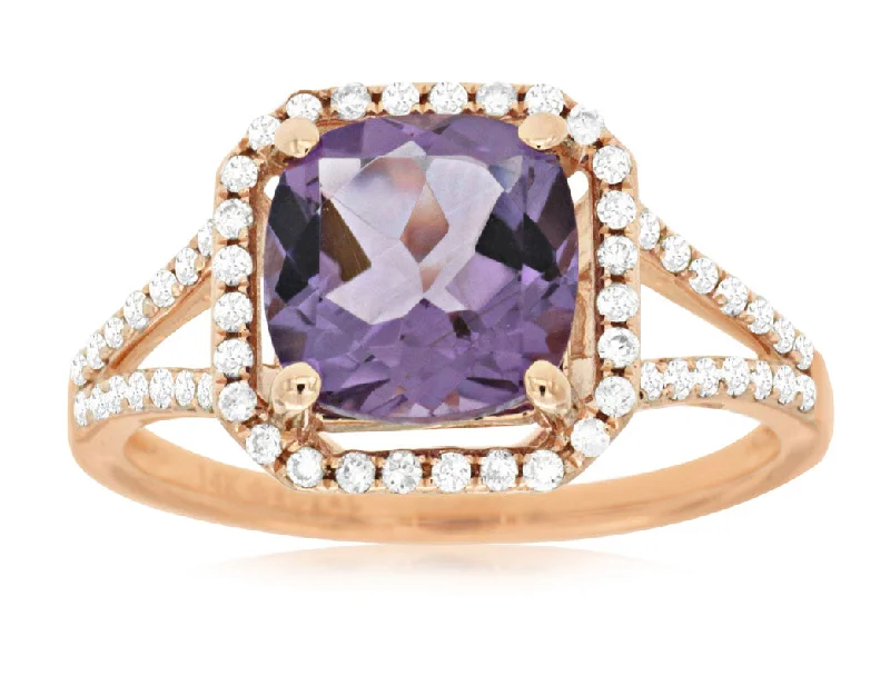 14K Rose Gold Amethyst and Diamond Ring