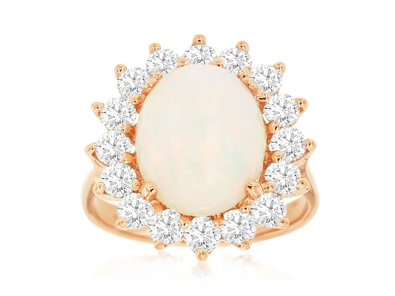 14K Rose Gold Opal and Diamond Ring