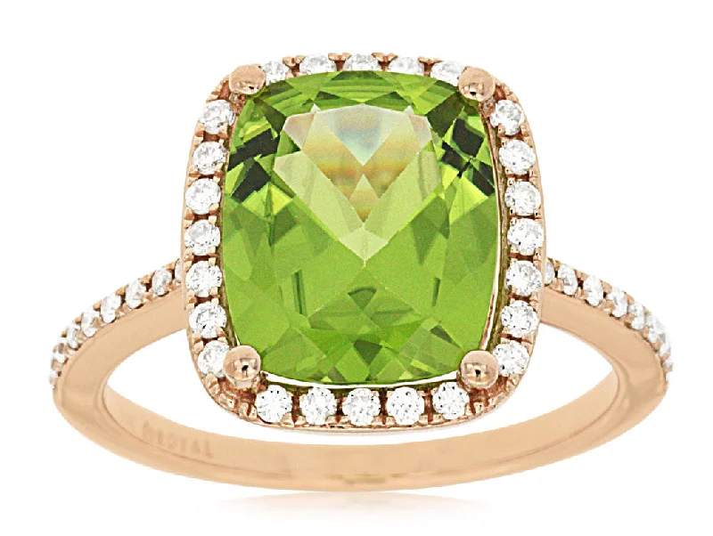 14K Rose Gold Peridot and Diamond Ring