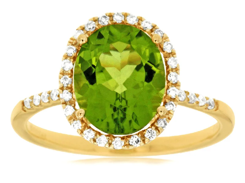 14K Yellow Gold Peridot and Diamond Ring