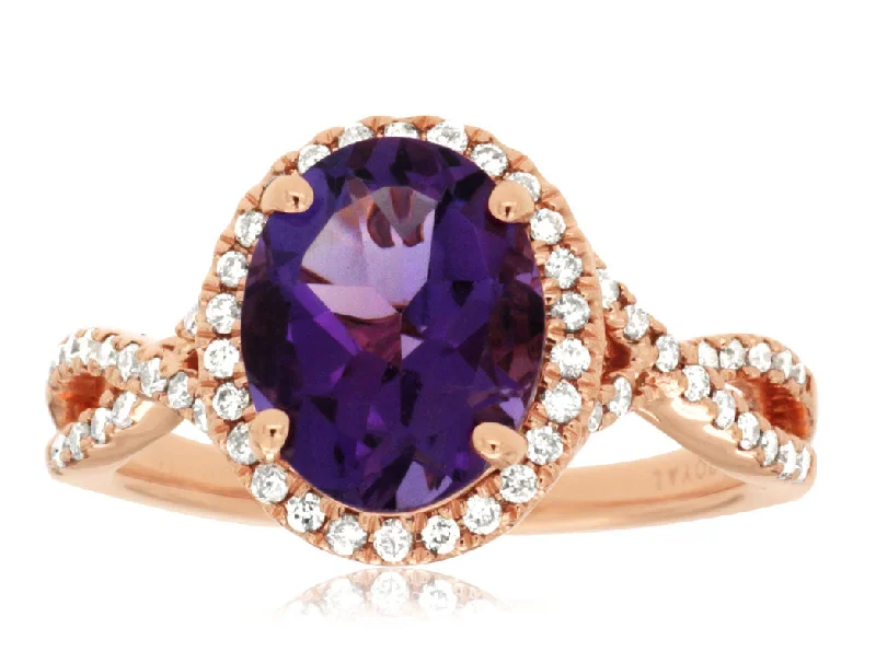 14KT PG .30CTW(RG)(O)AMETHYST/DIAMOND INTERTWINED RING(2.45CT.AME)