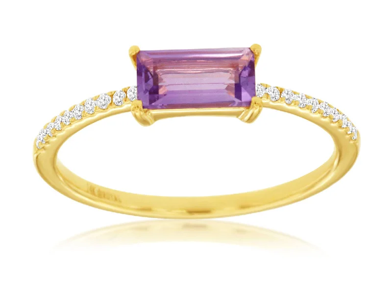 14K Yellow Gold Amethyst and Diamond Ring