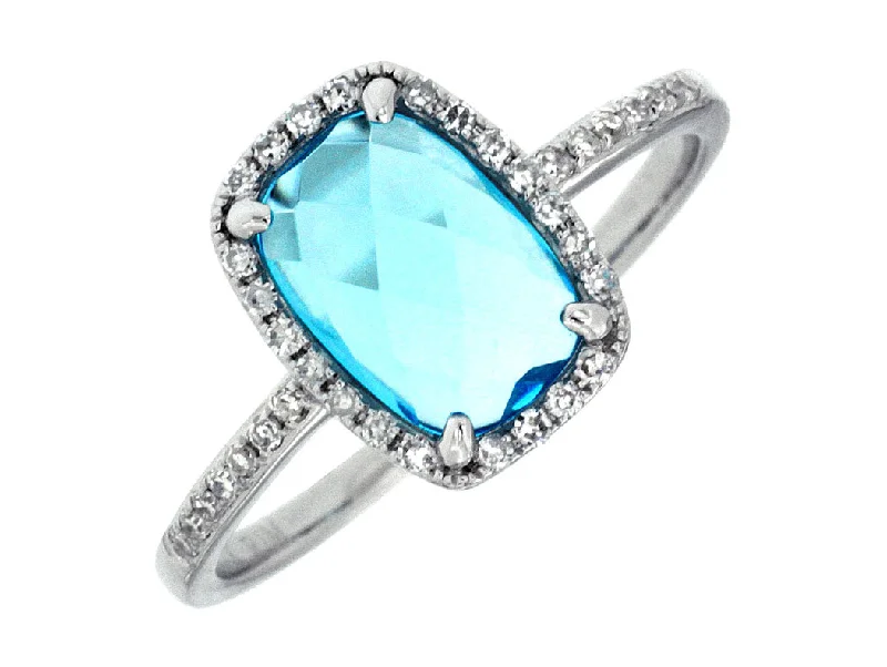 14KT WG  .14CTW(C)BLUE TOPAZ/PAVE DIAMOND RING(C2.10CT BT)