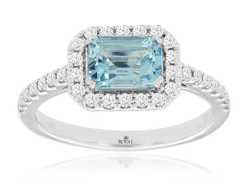 14K White Gold Aquamarine and Diamond Ring