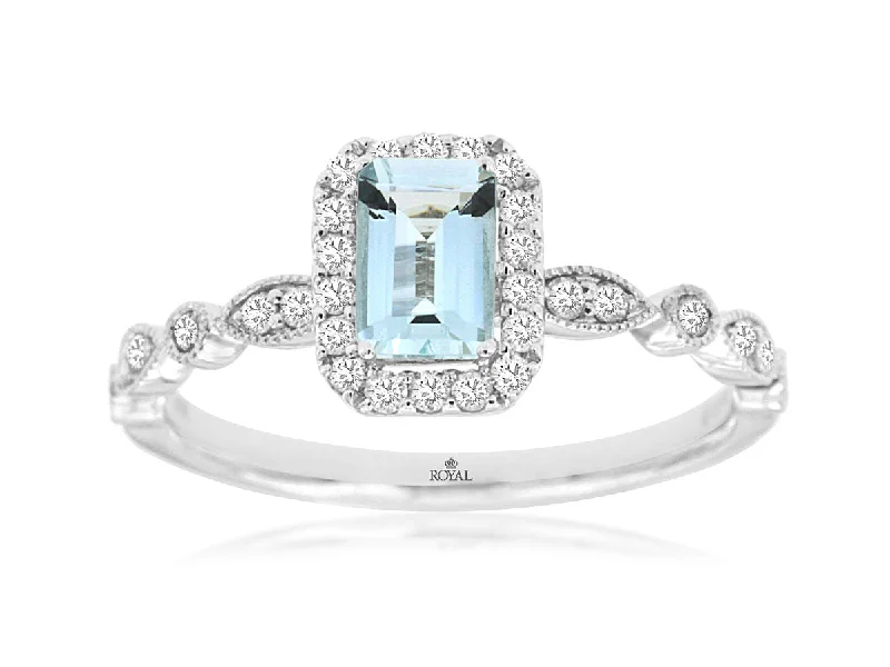 14K White Gold Aquamarine and Diamond Ring