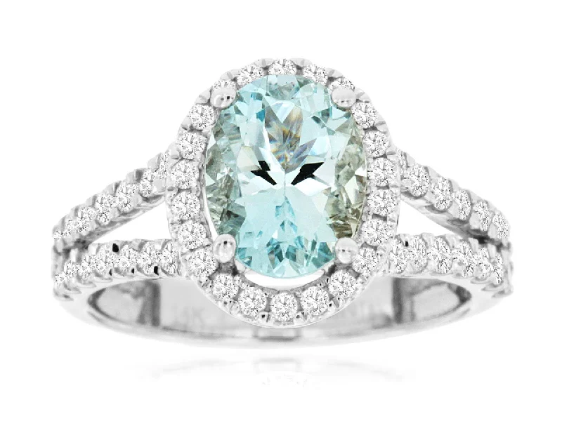 14K White Gold Aquamarine and Diamond Ring