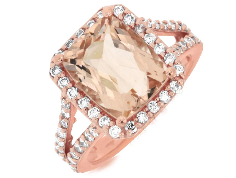 14K Rose Gold Morganite and Diamond Ring