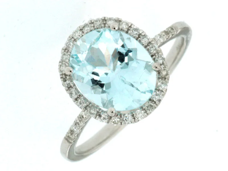 14KT WG .21CTW(O)AQUA/PAVE DIAMOND RING(2.00CT OVAL AQUA)